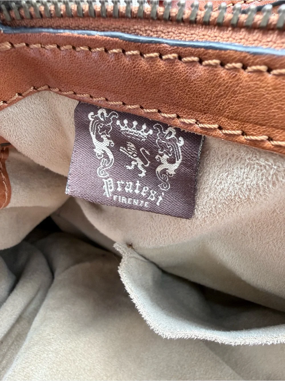 Pratesi Firenze Italian Leather Satchel Bag Tan Cognac Drawstring Sides